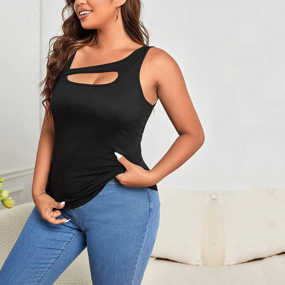 Asymmetric Shoulder Strap Hollow Out Top