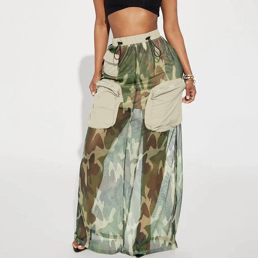 Mesh Camouflage Street Pocket Skirt