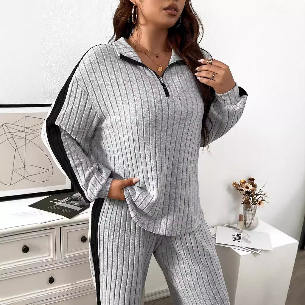 Loose Contrast Color Two Piece Set
