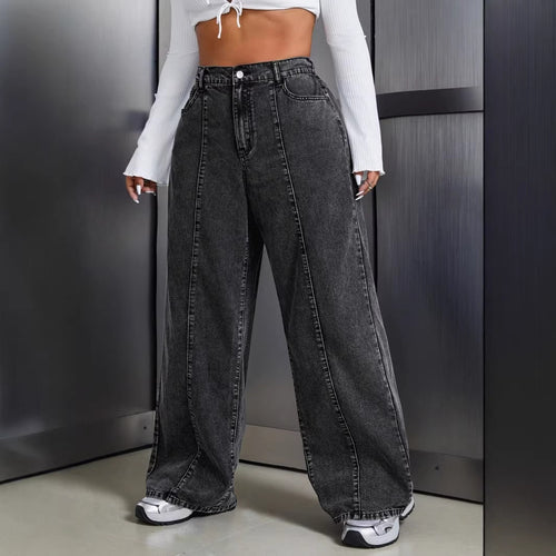 High-Waist Distressed Wide-Leg Jeans