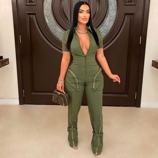 Zipper with Pockets Jumpsuit