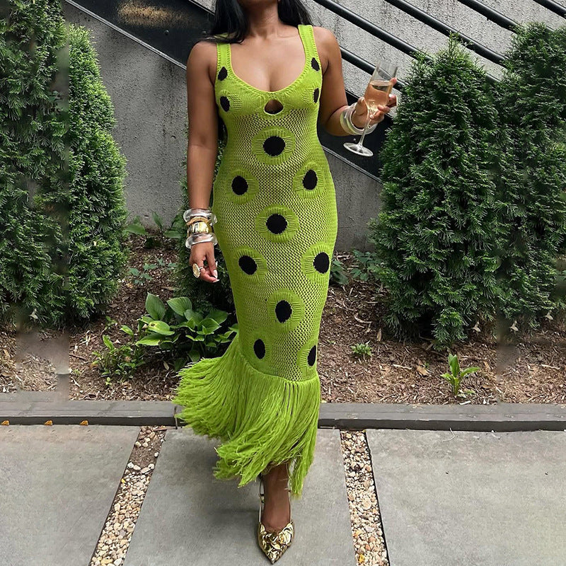 Knitted Polka Dot Tassel Dress