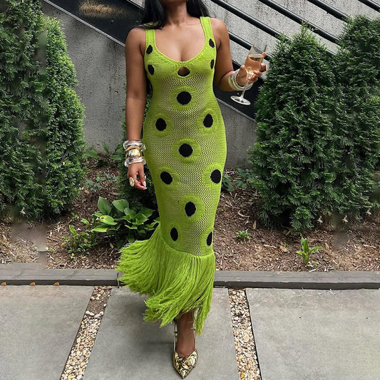 Knitted Polka Dot Tassel Dress