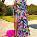 Printed Split Deep V Plunge Dress