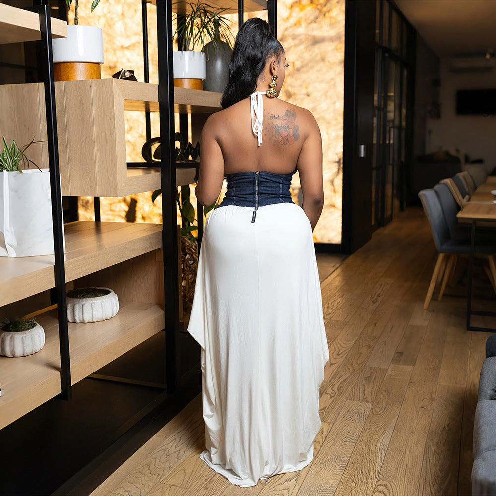 Irregular Asymmetric Deep V Plunge Neck Slit Dress