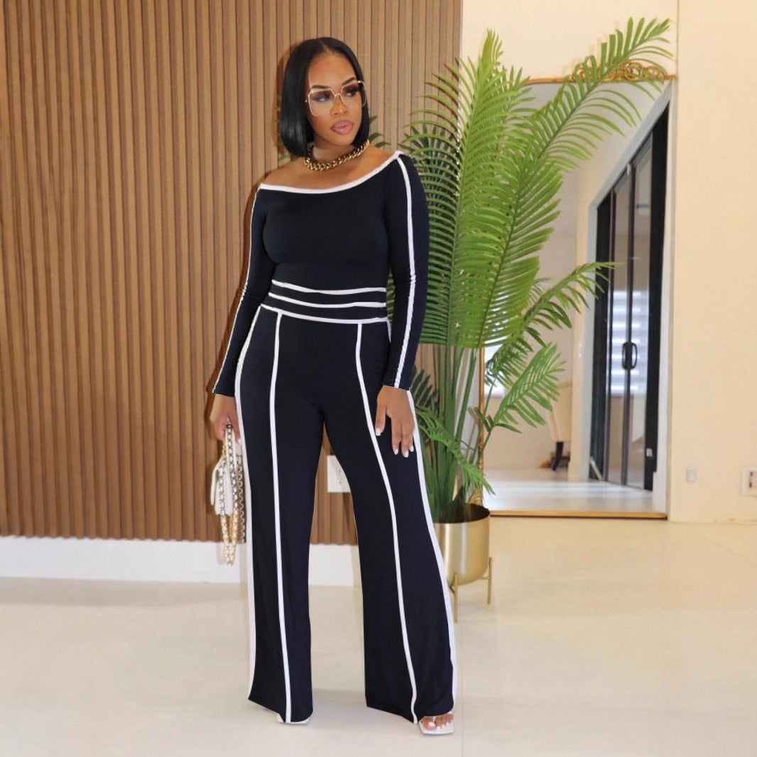 High Waist Wide Leg Trousers Long Sleeve Two Piece Set