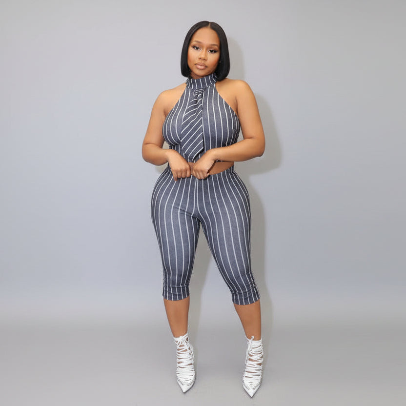 Sleeveless Collared Vest Top Two Piece Pants Set