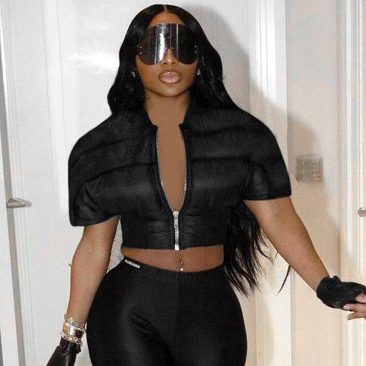 Short Sleeve Ultra Short Cropped Zipper Jacket