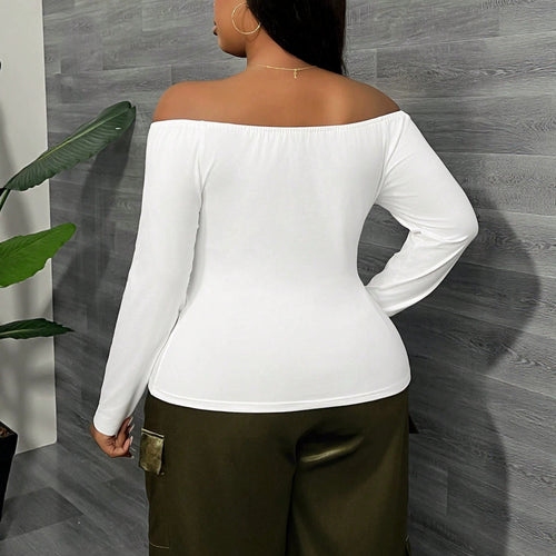 Off-Shoulder Cross V-Neck Pleated Long-Sleeve Top