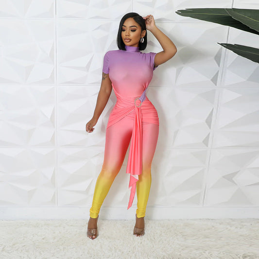 Long Sleeve Gradient Color Jumpsuit