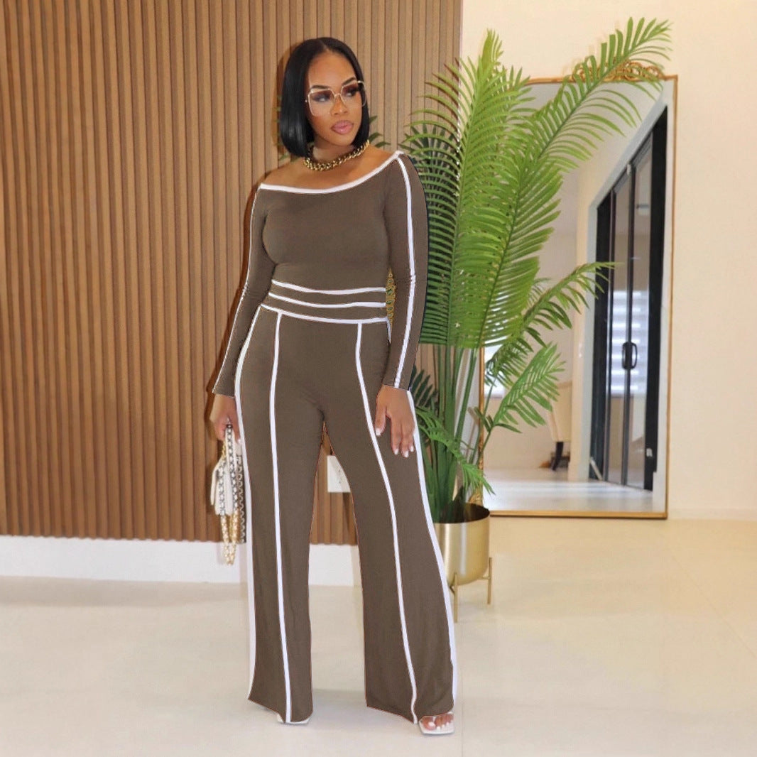 High Waist Wide Leg Trousers Long Sleeve Two Piece Set