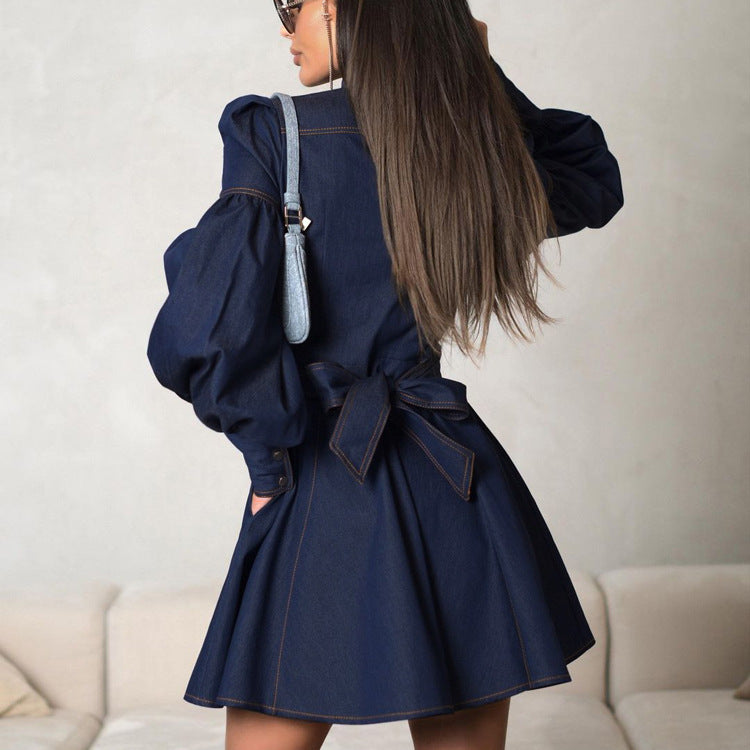 Lantern Sleeve Lace up Dress
