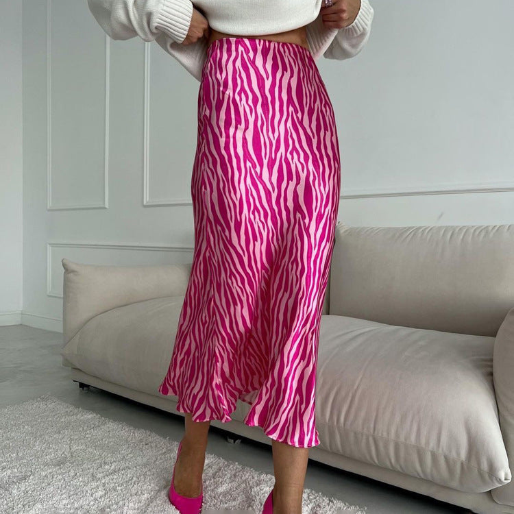 French Printed Mid Length Fishtail A line Skirt