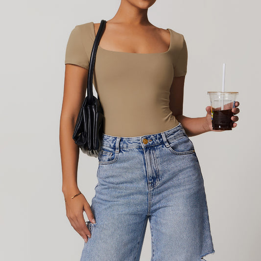 Soild Color Tight Fitting Bodysuit