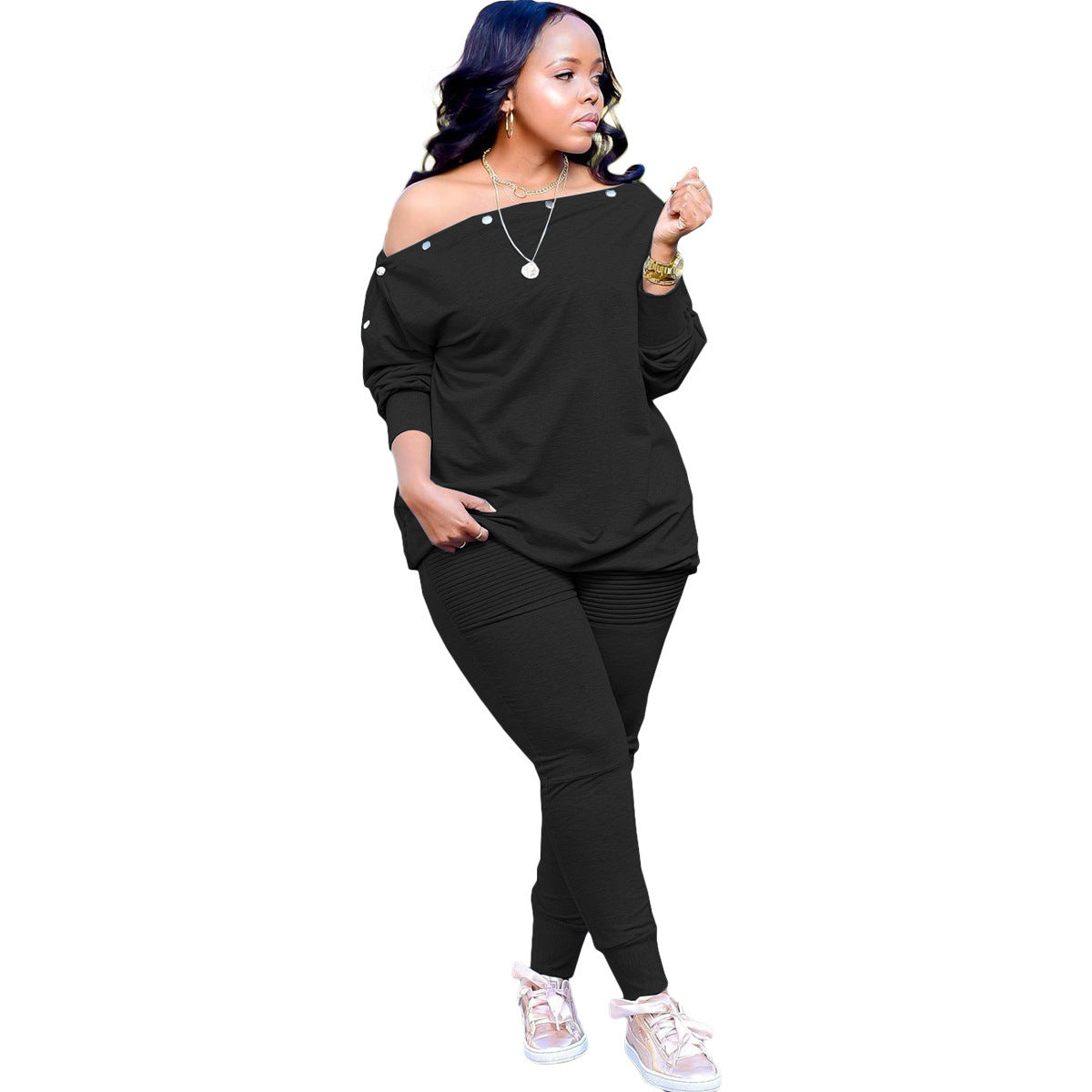 Long Sleeved Solid Color Two Piece Set