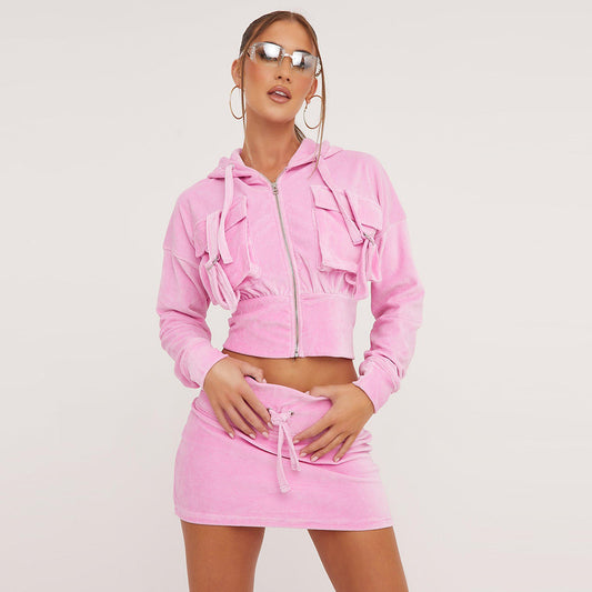 Long Sleeve Hooded Sweater Fleece Lined Set
