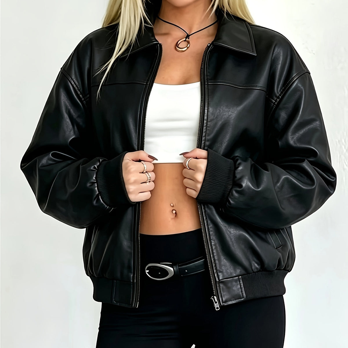 Relaxed Cropped Leather Jacket