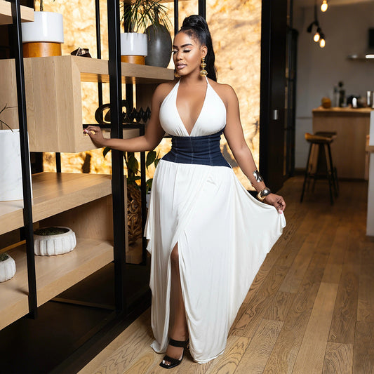 Irregular Asymmetric Deep V Plunge Neck Slit Dress