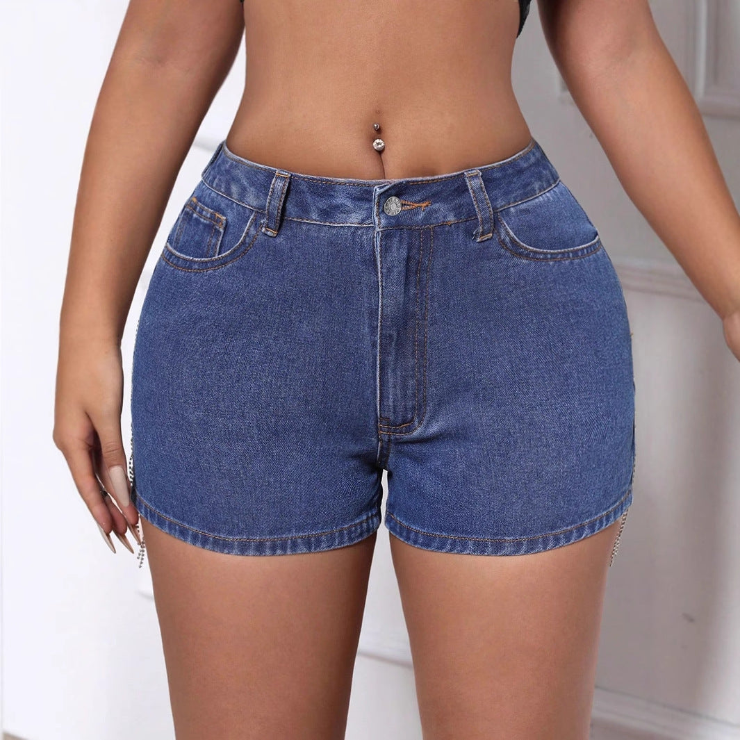 Chained Tassel Ripped Denim Shorts