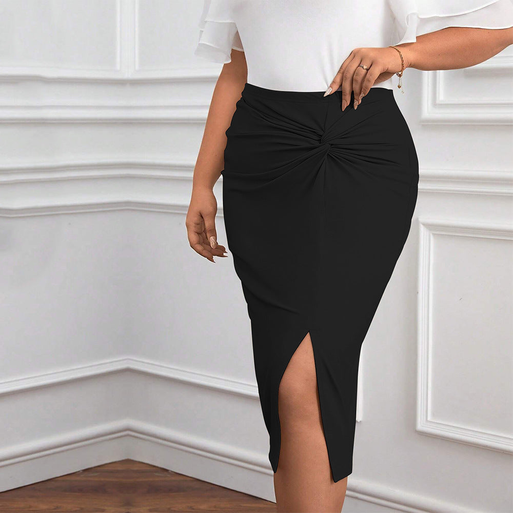 Elastic High Waist Slit  Skirt