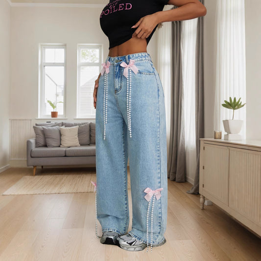 Snowflake Bow Wide Leg Jeans