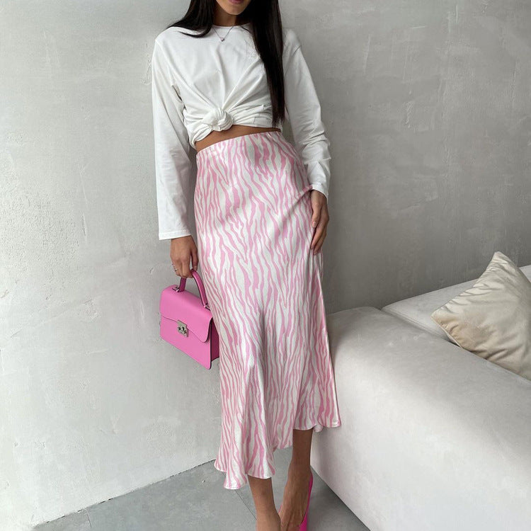 French Printed Mid Length Fishtail A line Skirt