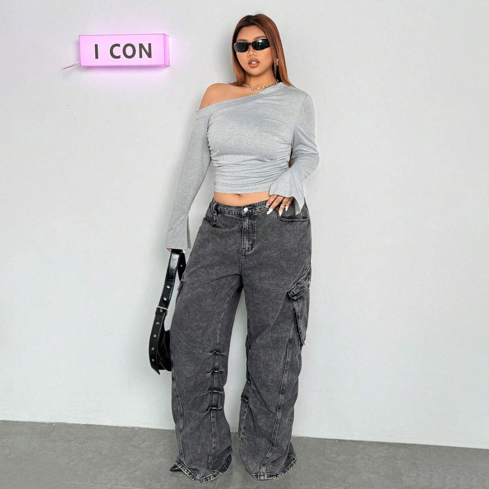 Plus Size Women Clothing Personality Trendy T shirt Autumn Winter Long Sleeve Underwear Top