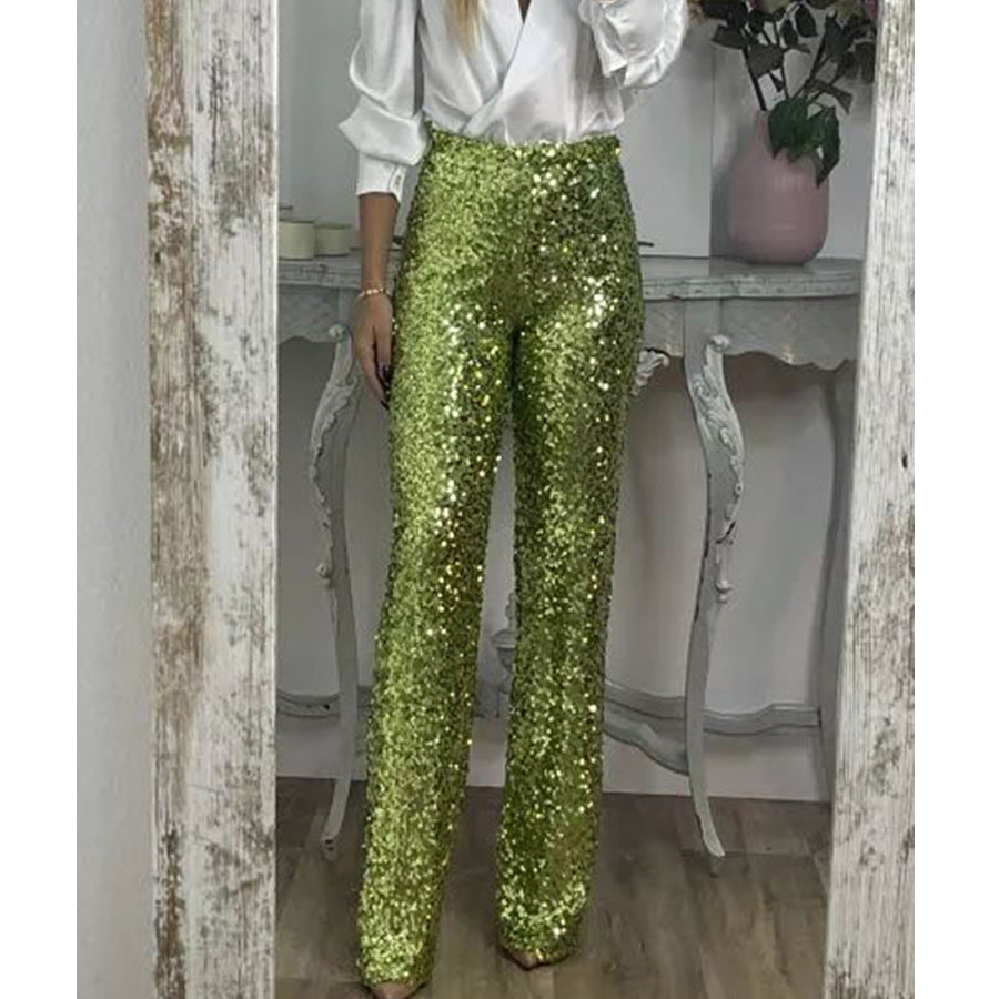 Multicolor Stretch Sequin Flared Pants