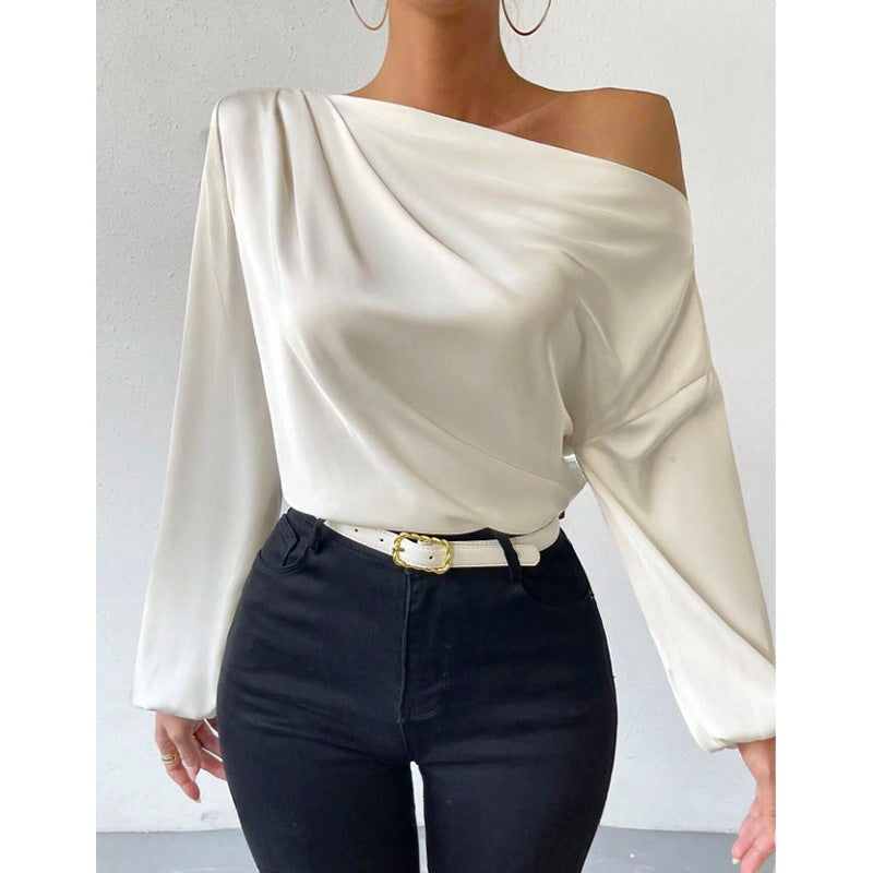 Asymmetric Satin Long Sleeve Shirt