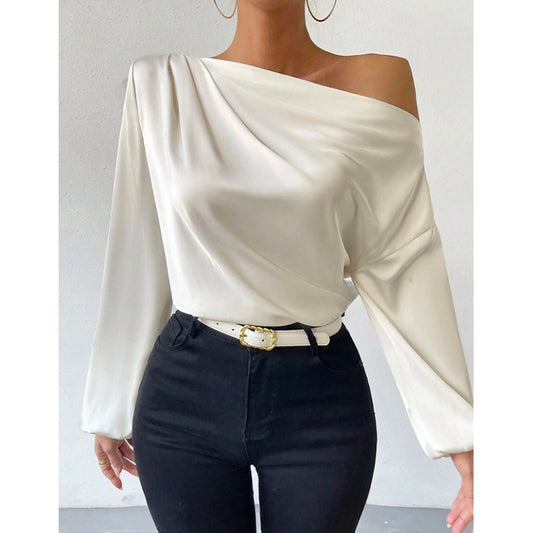 Asymmetric Satin Long Sleeve Shirt