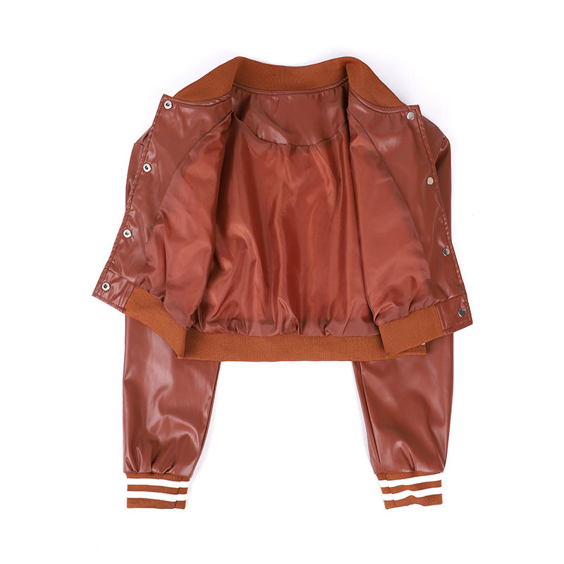Faux Leather Motorcycle Varsity Jacket