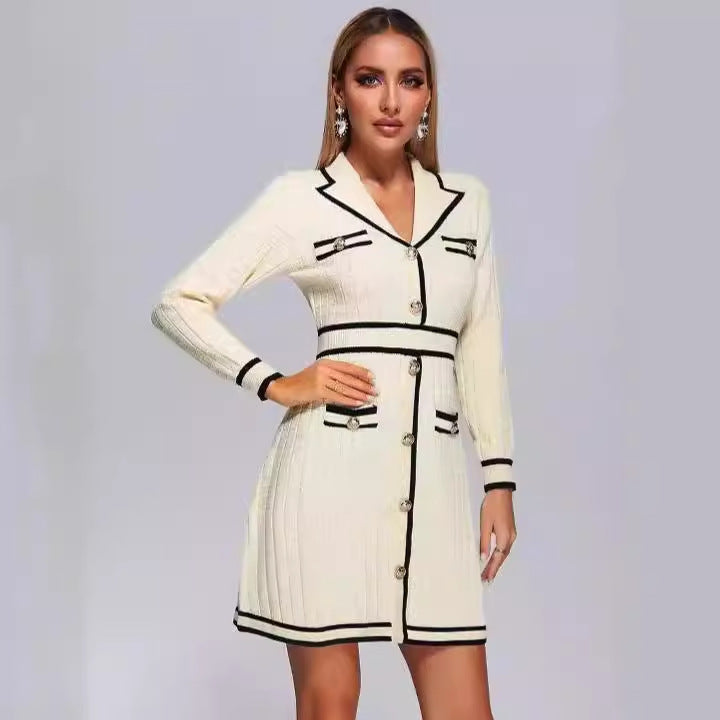 Long Sleeve Collared Knitted Classic Dress