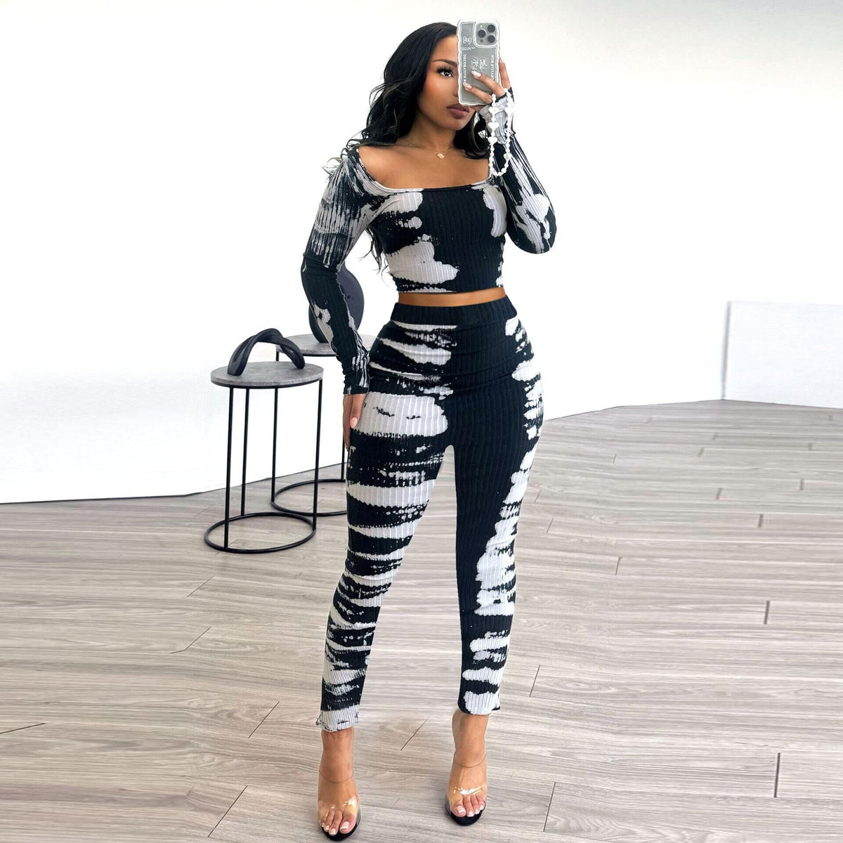 Printed Stretch Stripe Two Piece Set