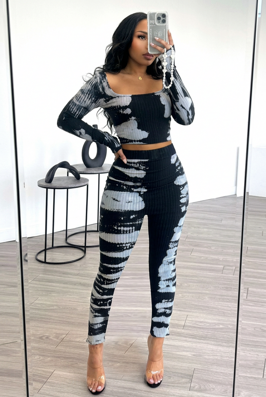 Printed Stretch Stripe Two Piece Set
