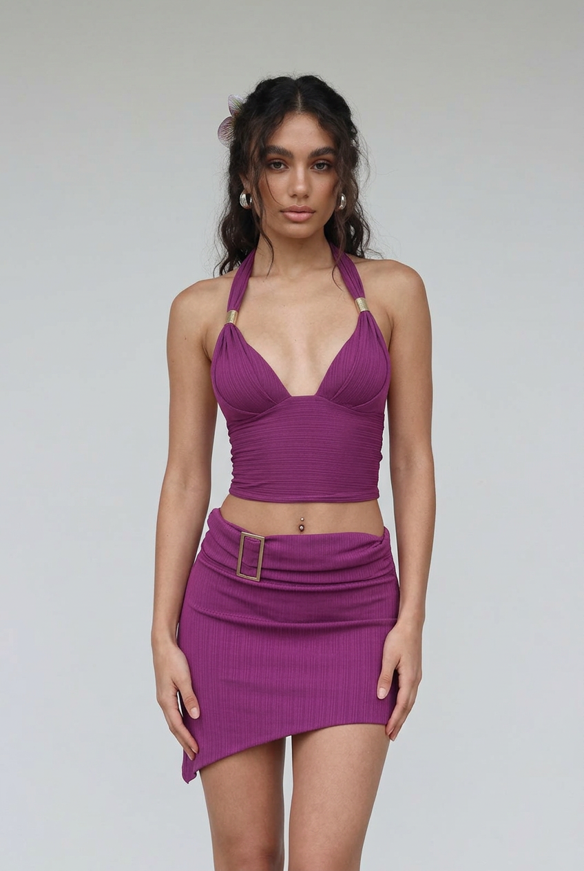 V neck Halter Backless Two Piece Sets