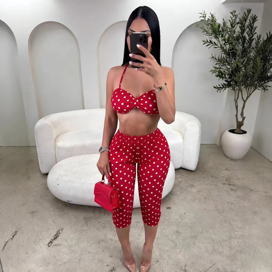 Women Clothing Print Sexy Camisole Waist Hip Lifting 7 Pants Two Piece Sets Women