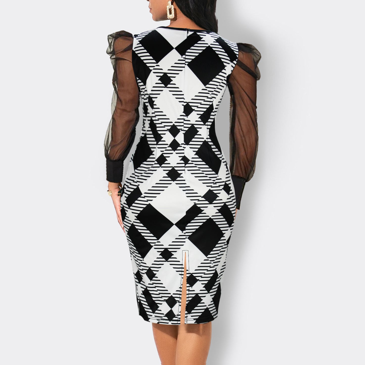 Printed V Neck Mesh Dress