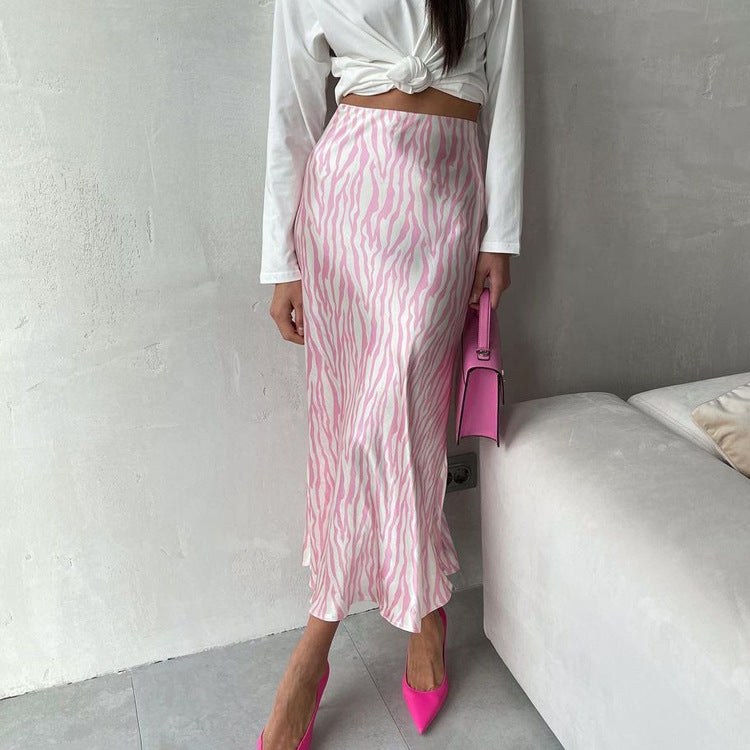 French Printed Mid Length Fishtail A line Skirt