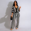 V Neck Cut Out Knitted Pants Set