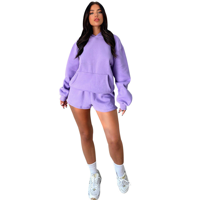 Long-Sleeved Hooded Shorts set