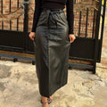 Mid-Length Black Faux Leather Skirt