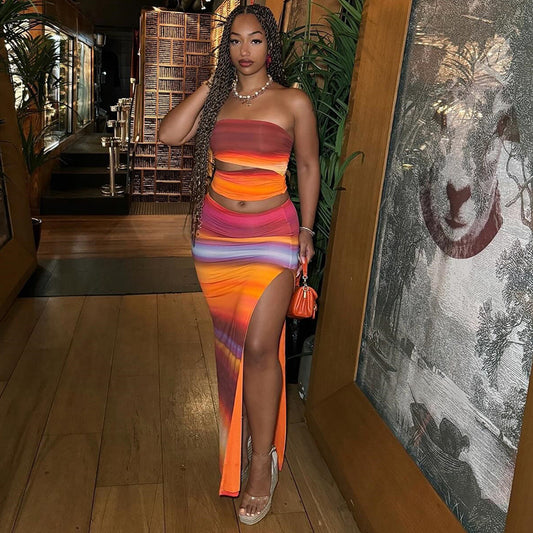 Gradient Sleeveless Bandeau Skirt Set