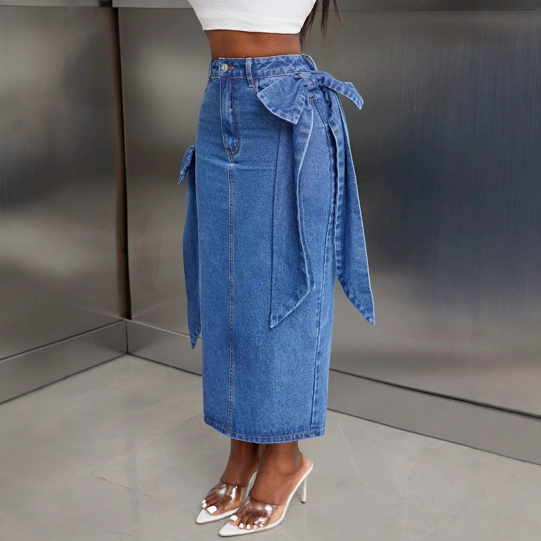 Bow Design High Waist Slimming Skirt