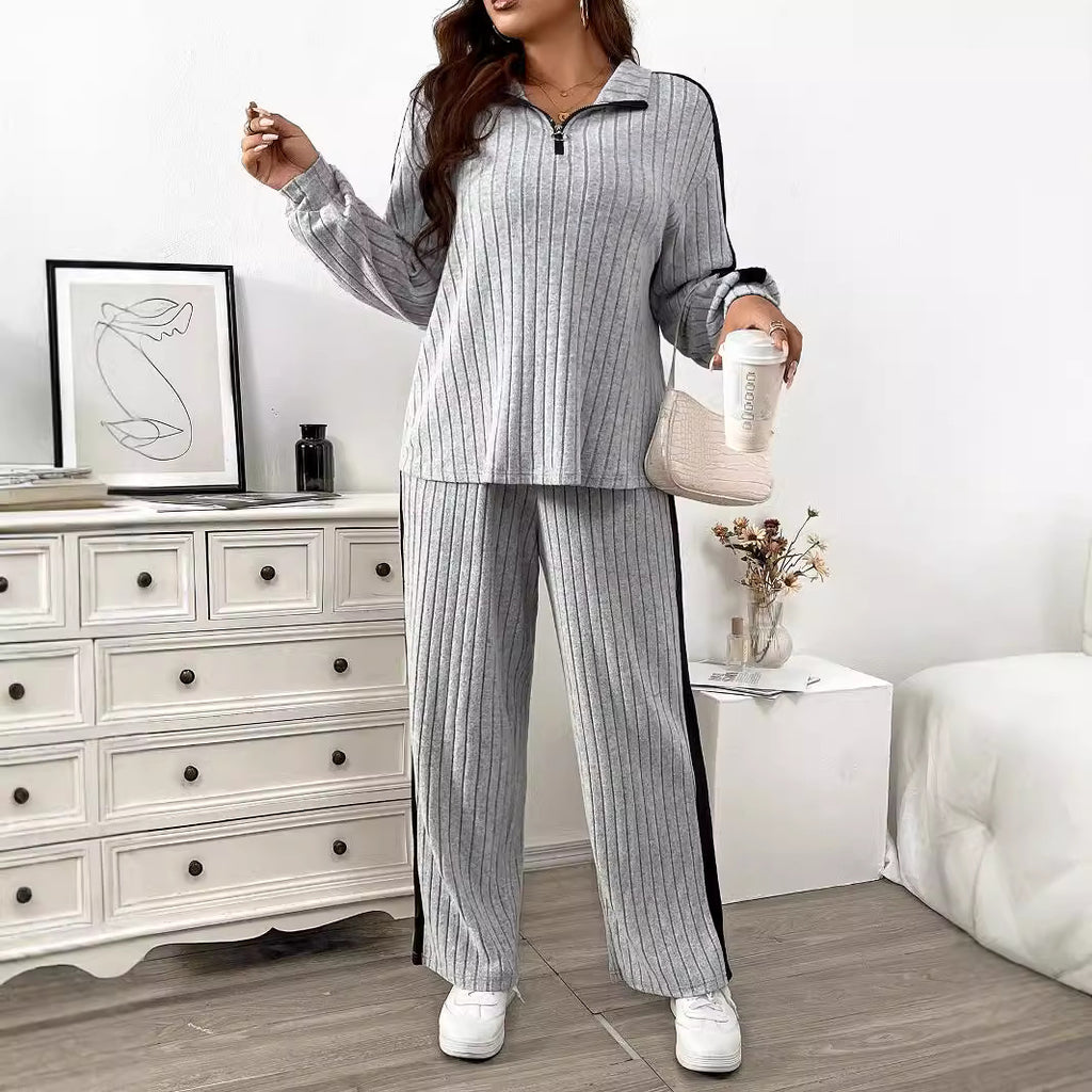 Loose Contrast Color Two Piece Set