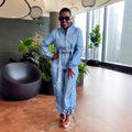 Multi Pocket Long Sleeve Pleating Two Piece Set