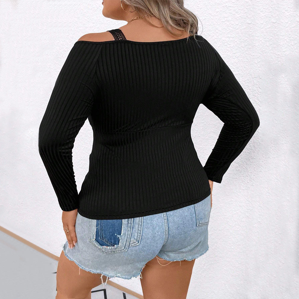 Plus Size Women Simple Sexy T shirt Fall Winter Slim Slimming V Neckline Braces Long Sleeve Top