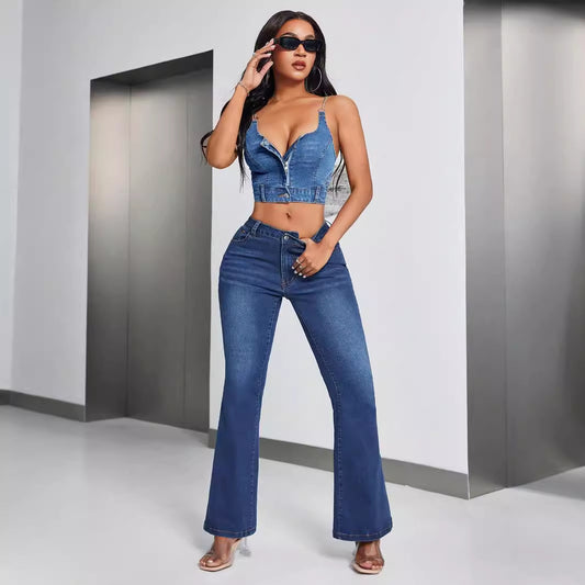 Deep V Plunge neck Backless Denim Camisole
