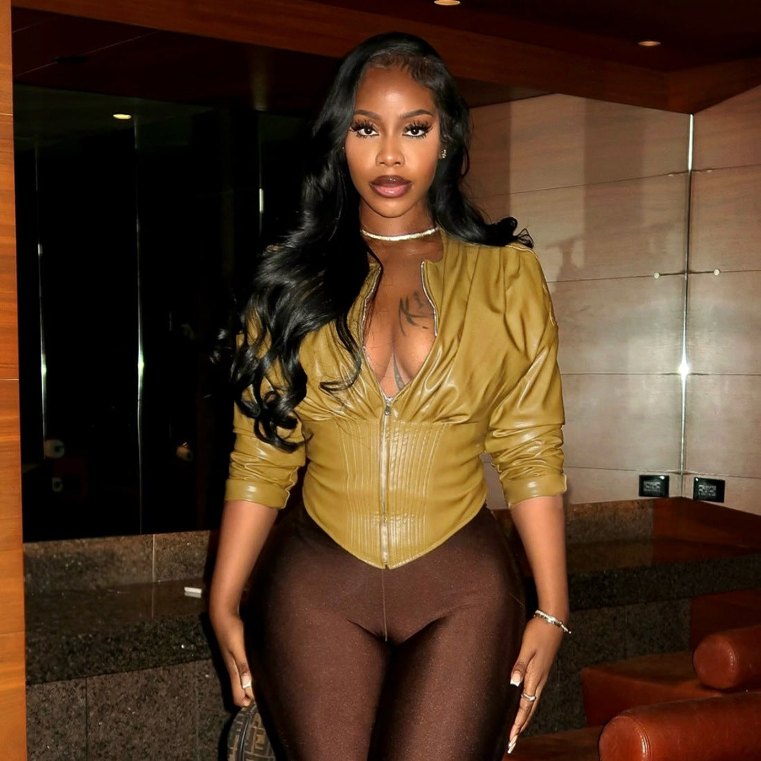 Faux Leather Short Coat