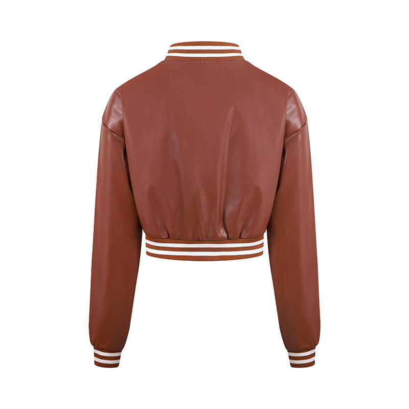 Faux Leather Motorcycle Varsity Jacket