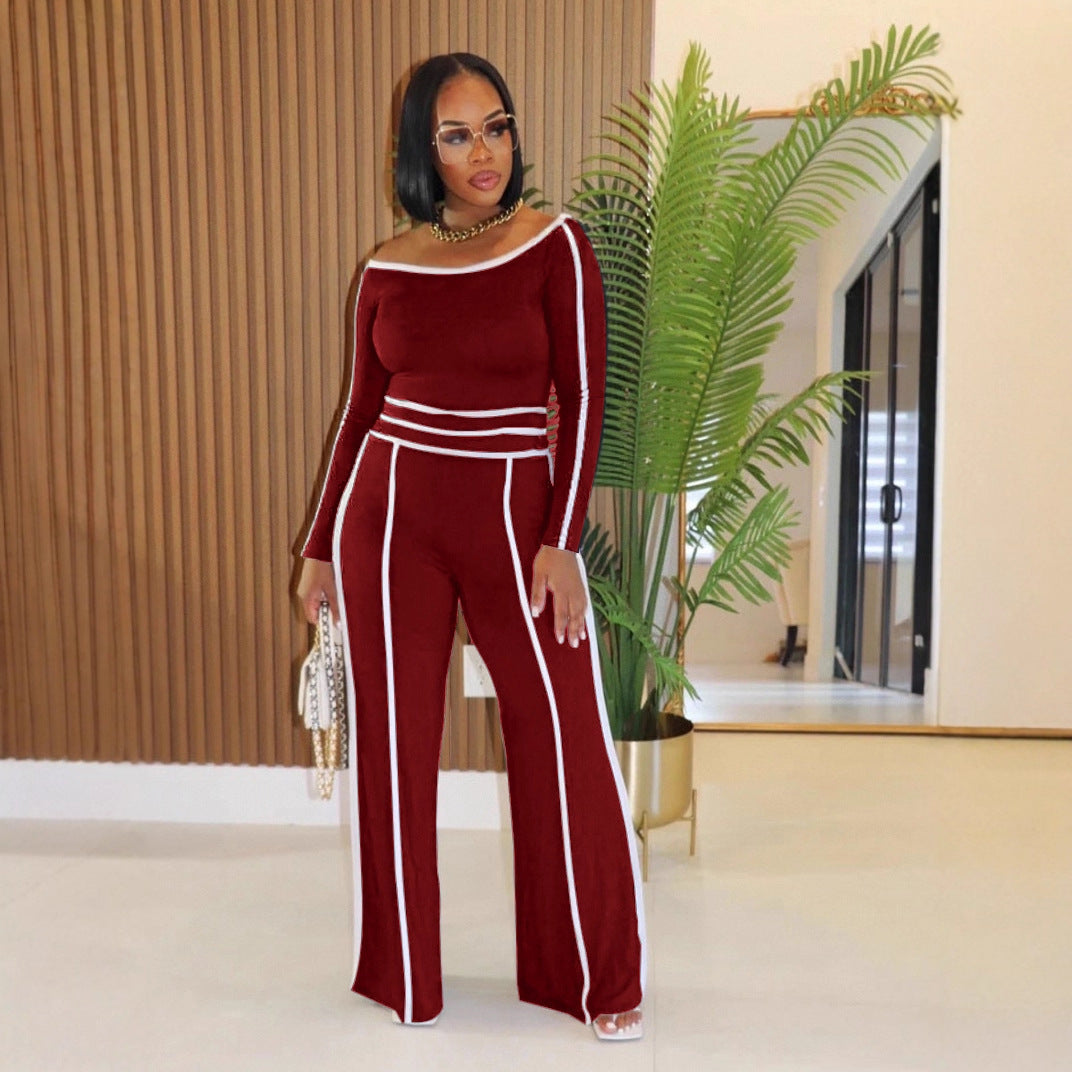 High Waist Wide Leg Trousers Long Sleeve Two Piece Set